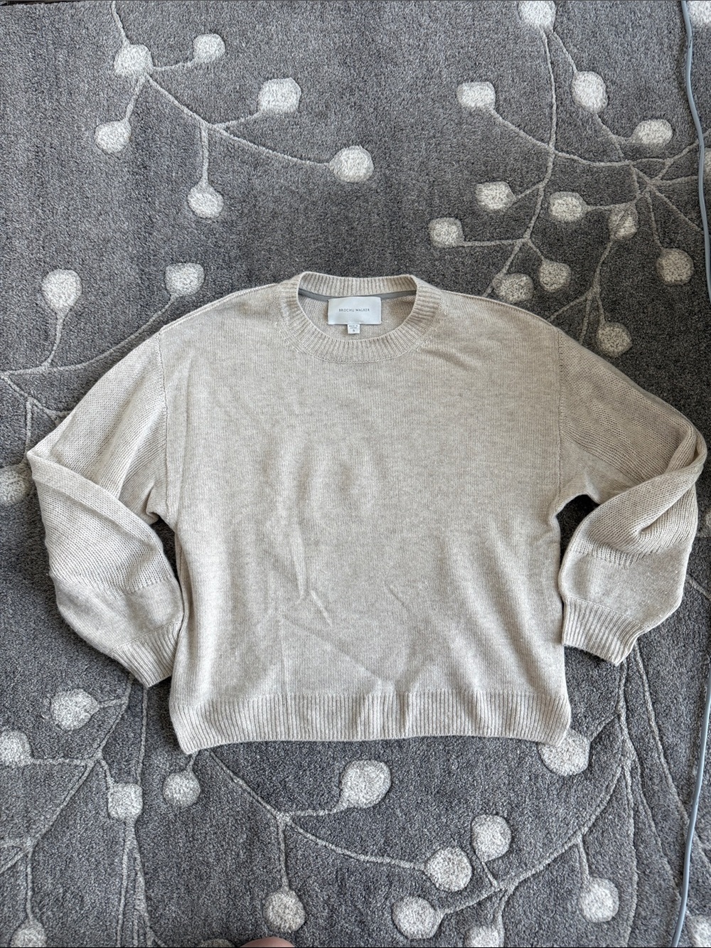 Brochu Walker Crewneck Sweater Balloon Sleeves in Light Beige, Small